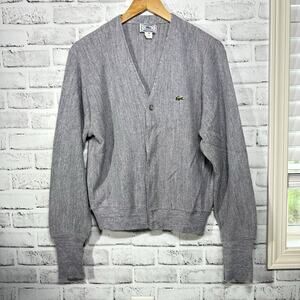 Izod x Lacoste Vintage classic preppy Grey Cardigan Sweater Mens size Medium
